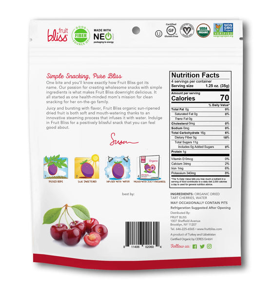 Fruit Bliss Organic Dried & Pitted Tart Cherries - 3 Pack