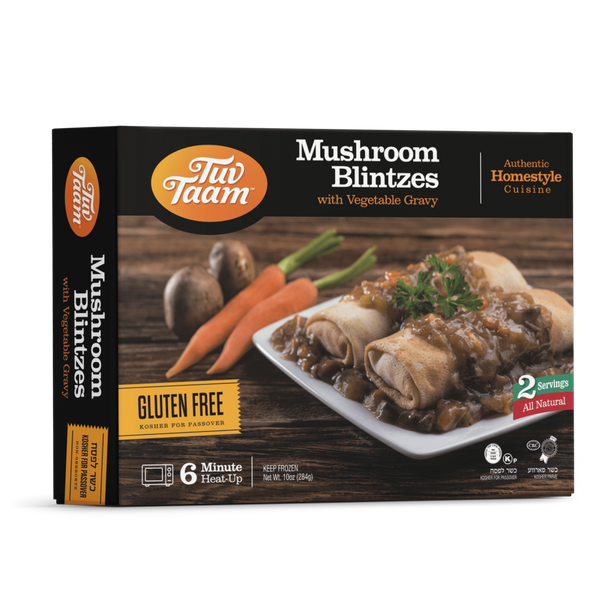 Tuv Taam Homestyle Mushroom Blintzes with Vegetable Gravy