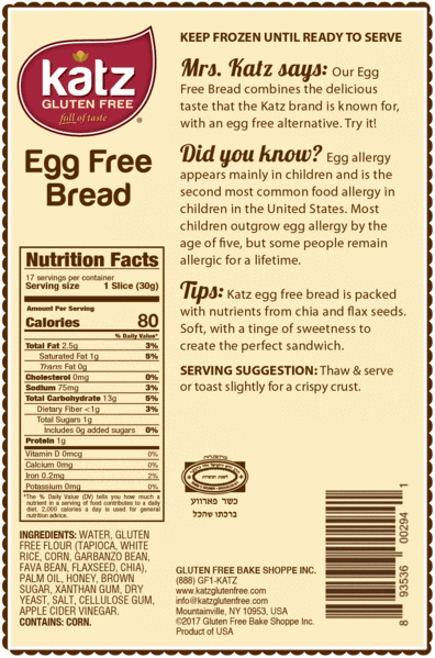 Katz Egg Free Bread - Gluten Free