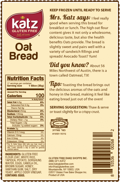 Katz Oat Bread - Gluten Free