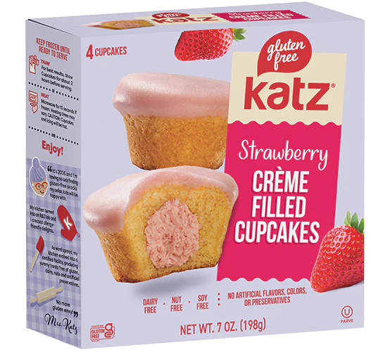Katz Gluten Free Strawberry Heavenly Crème Filled Cupcakes – The