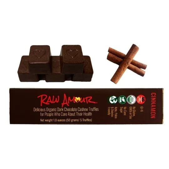 Raw Amour Organic LOW GLYCEMIC Cinnamon Chocolate Truffles - 2 Pack