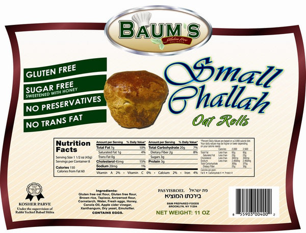 Baums Gluten Free Mini Oat Chalah Rolls - 3 Pack